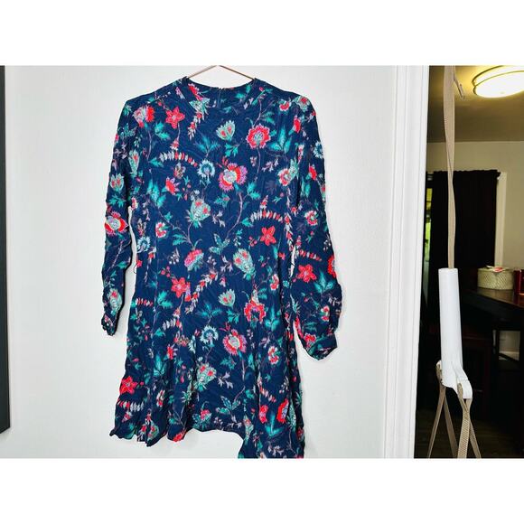 DEREK LAM COLLECTIVE Navy Floral Print Godet-pleated Skirt Mini Dress Size 46 - Picture 5 of 11
